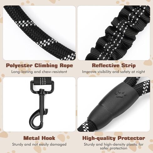 Double Dog Leash, Dual Dog Leash, 360° Swivel No Tangle Lead for 2 Medium or Large Breeds with Sponge Padded Handles, Heavy Duty Shock Absorbing Bungee for Walking Jogging Hiking, Black in Kuwait