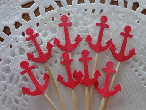 Anchor Cupcake Toppers - Red Anchor Toppers - Party Picks - Food Picks (Set of 24) in Saudi Arabia