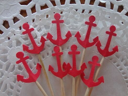 Anchor Cupcake Toppers - Red Anchor Toppers - Party Picks - Food Picks (Set of 24) in Saudi Arabia