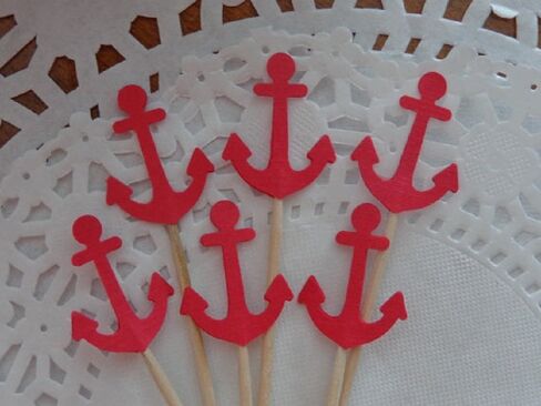 Anchor Cupcake Toppers - Red Anchor Toppers - Party Picks - Food Picks (Set of 24) in Saudi Arabia