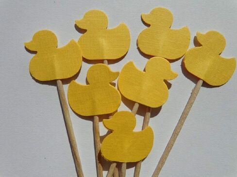Small Yellow Ducky Cupcake Toppers - Party Picks - Baby Shower Appetizer Picks - Rubber Duck Theme Gender Neutral Shower (Set of 24) in Kuwait