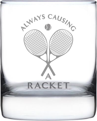 Causing A Racket - Whiskey Rocks Glass - Funny Tennis Themed Decor and Gifts - 10.25 Oz Glasses in Saudi Arabia
