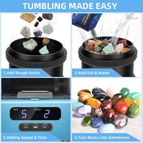 طقم الروك Tumbler Kit البالغين - بيلد روك بلينر مع غطاء تقليل الضوضاء ، والتحكم في السرعة والمؤتمر ، ويشمل 4 فريك تلميع ، وأحجار كريمة خشنة ، دليل التعلم ، إلخ. （الأزرق） in Saudi Arabia