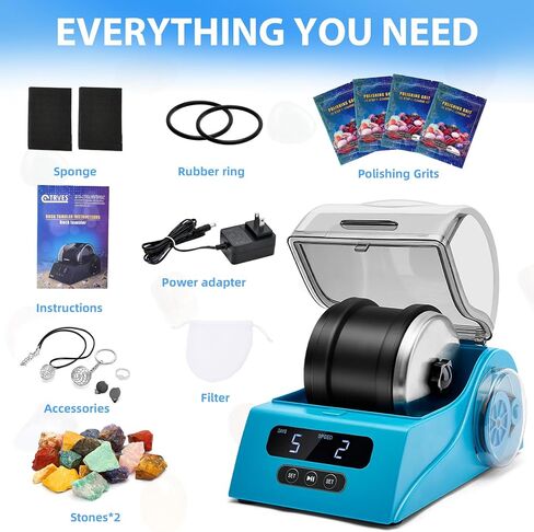 طقم الروك Tumbler Kit البالغين - بيلد روك بلينر مع غطاء تقليل الضوضاء ، والتحكم في السرعة والمؤتمر ، ويشمل 4 فريك تلميع ، وأحجار كريمة خشنة ، دليل التعلم ، إلخ. （الأزرق） in Saudi Arabia