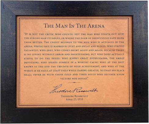 The Man In The Arena by Theodore Roosevelt Engraved Quote Leather Art - 8x10 inches framed in Saudi Arabia