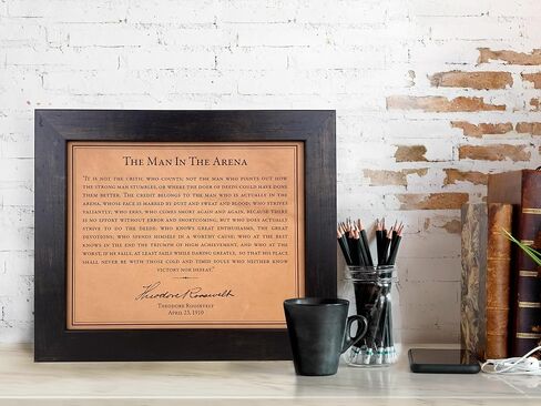 The Man In The Arena by Theodore Roosevelt Engraved Quote Leather Art - 8x10 inches framed in Saudi Arabia