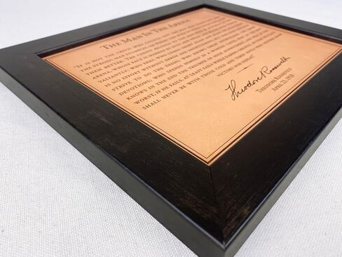 The Man In The Arena by Theodore Roosevelt Engraved Quote Leather Art - 8x10 inches framed in Saudi Arabia