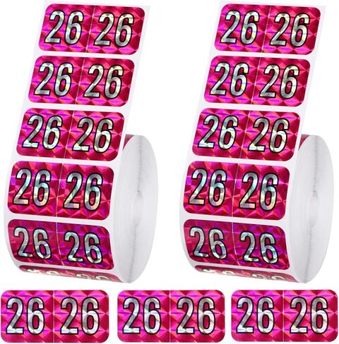 1000pcs/ 2 Rolls 2026 Year Labels, 1.5x0.75 Inch File Folder Stickers Color Coded Number Labels for Office Supplies (Holographic Rose Red) in Kuwait