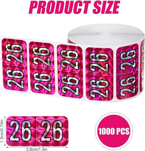 1000pcs/ 2 Rolls 2026 Year Labels, 1.5x0.75 Inch File Folder Stickers Color Coded Number Labels for Office Supplies (Holographic Rose Red) in Kuwait