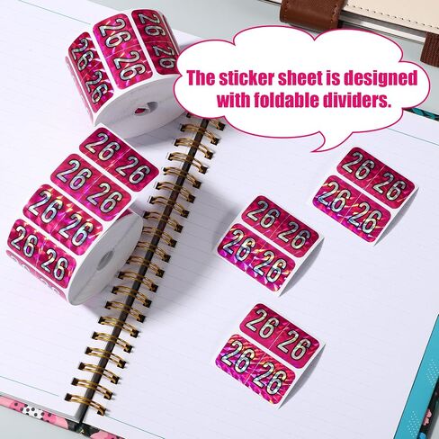 1000pcs/ 2 Rolls 2026 Year Labels, 1.5x0.75 Inch File Folder Stickers Color Coded Number Labels for Office Supplies (Holographic Rose Red) in Kuwait