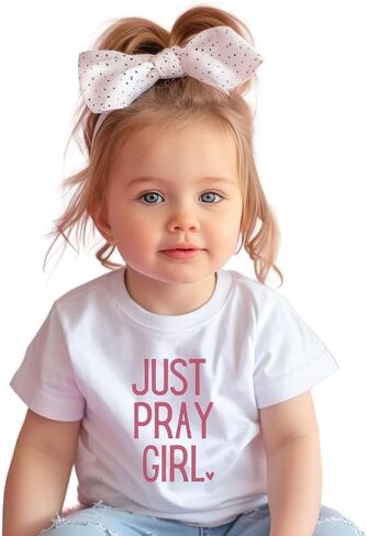 Just Pray Girl Bible Verse Christ Religious Sayings T-Shirt, Cool Christian Shirt For Toddler Girl, Christian Gift for Kids, Graphic Tee for Toddler Baby Girl Youth Infant Short Sleeve Top. in Saudi Arabia