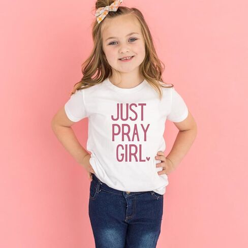 Just Pray Girl Bible Verse Christ Religious Sayings T-Shirt, Cool Christian Shirt For Toddler Girl, Christian Gift for Kids, Graphic Tee for Toddler Baby Girl Youth Infant Short Sleeve Top. in Saudi Arabia