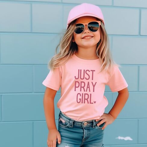 Just Pray Girl Bible Verse Christ Religious Sayings T-Shirt, Cool Christian Shirt For Toddler Girl, Christian Gift for Kids, Graphic Tee for Toddler Baby Girl Youth Infant Short Sleeve Top. in Saudi Arabia