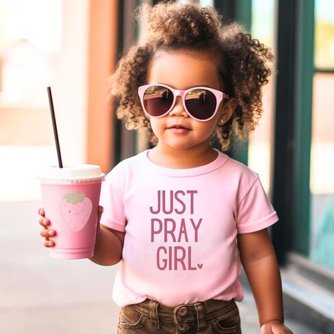 Just Pray Girl Bible Verse Christ Religious Sayings T-Shirt, Cool Christian Shirt For Toddler Girl, Christian Gift for Kids, Graphic Tee for Toddler Baby Girl Youth Infant Short Sleeve Top. in Saudi Arabia