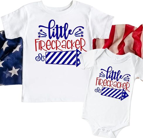 Fourth of July Cousin Crew Shirts, Little Firecracker, Baby 4th of July Onesie, Newborn Fourth of July Outfits, Sibling Matching Shirts, Twin Baby 4th of July Outfit Multicolor in Saudi Arabia