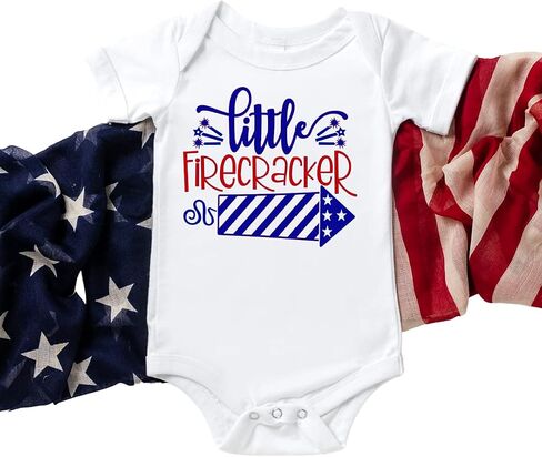 Fourth of July Cousin Crew Shirts, Little Firecracker, Baby 4th of July Onesie, Newborn Fourth of July Outfits, Sibling Matching Shirts, Twin Baby 4th of July Outfit Multicolor in Saudi Arabia