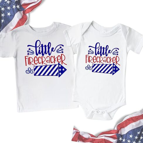 Fourth of July Cousin Crew Shirts, Little Firecracker, Baby 4th of July Onesie, Newborn Fourth of July Outfits, Sibling Matching Shirts, Twin Baby 4th of July Outfit Multicolor in Saudi Arabia