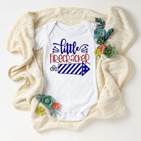 Fourth of July Cousin Crew Shirts, Little Firecracker, Baby 4th of July Onesie, Newborn Fourth of July Outfits, Sibling Matching Shirts, Twin Baby 4th of July Outfit Multicolor in Saudi Arabia