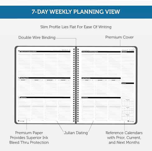 Planner Pad Spiral Bound 3-Tier Downnel Down Down 12 Monts منظم ، أكتوبر 2025-سبتمبر 2026 ، غلاف رمادي أخضر/حبر أخضر ناعم ، 8 1/2 "× 11" in Kuwait