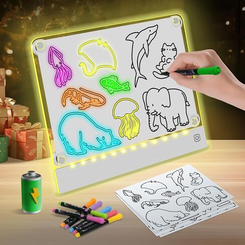 Rechargeable LED Note Board with 7 Colors, Doodle Glow Drawing Lumi Board for Kids with 4 Magnet and Invisible Stand, Light up Acrylic Dry Erase Board with 7 Markers & Tracing Paper (11.8"X9.8") in Saudi Arabia