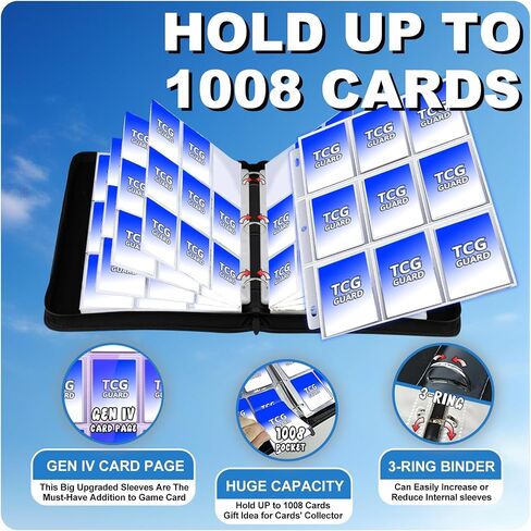 1008 Card Card Binder 9 Pocket ، موثق بطاقات 3 حلقة مع 56 صفحة الأكمام القابلة للإزالة ، وألبوم بطاقة تجميع بطاقة تداول عالية التخزين مقاومة للماء Careing Card Abrum for MTG TCG Cards in Saudi Arabia