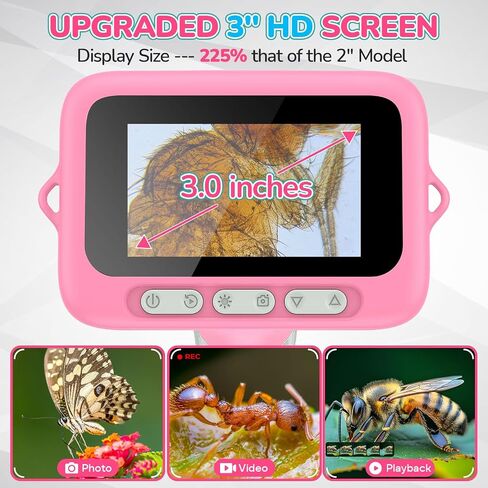 3.0 "شاشة مجهر رقمي للأطفال: 1000x قابلة لإعادة الشحن الجيب المحمولة Miniscope Minispy Mighting Glass 4K Coin Jewelry Loupe Edu Science STEM GIFT XMAS GIFT 4-12 BOYS GILLS in Kuwait