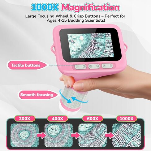3.0 "شاشة مجهر رقمي للأطفال: 1000x قابلة لإعادة الشحن الجيب المحمولة Miniscope Minispy Mighting Glass 4K Coin Jewelry Loupe Edu Science STEM GIFT XMAS GIFT 4-12 BOYS GILLS in Kuwait