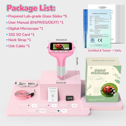 3.0 "شاشة مجهر رقمي للأطفال: 1000x قابلة لإعادة الشحن الجيب المحمولة Miniscope Minispy Mighting Glass 4K Coin Jewelry Loupe Edu Science STEM GIFT XMAS GIFT 4-12 BOYS GILLS in Kuwait