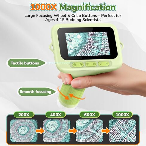 3.0 "شاشة مجهر رقمي للأطفال: 1000x قابلة لإعادة الشحن الجيب المحمولة Miniscope Minispy Mighting Glass 4K Coin Jewelry Loupe Edu Science STEM GIFT XMAS GIFT 4-12 BOYS GILLS in Kuwait