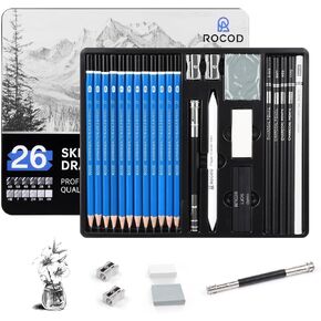 رسم أقلام الرصاص للأطفال والكبار رسم ، 26 قطعة مخططات رسم ، رسم قلم رصاص للفنانين المبتدئين ، قلم الرصاص الجرافيت الفني من 6 ب إلى 4H in Kuwait