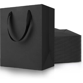 Black Gift Bags With Handles: 8x5x10 Inch 6 Pack Medium Paper Bags Bulk For Party Shopping Wedding Birthday Graduation Fathers Day in Saudi Arabia
