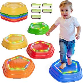 Calo 5Pcs Rechargeable Stepping Stones for Kids Toddler 3-5 with Light&Music,Balance Sensory Stepping Stones Indoor Outdoor Play,5 Long-lasting Batteries, Instant Response,Upgraded PVC, Support 200LBS in Kuwait