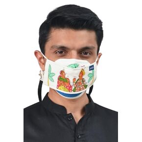 The Nauka Handmade Cotton Face Mask with Nosepin - Phad Art Hand Painted, Reusable, 4 Layers Breathable, Coolit™ Masks in Saudi Arabia