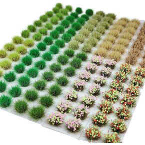140 Pcs Static Grass Tufts & Miniature Flower Clusters - Artificial Grass Terrain Scenery Kit for Model Train Railway, Military Sand Table, DIY Diorama Landscape in Saudi Arabia