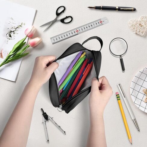 Aen Art Pencil Case, Large Capacity Pencil Pouch, Zipper Pencil Box with Easy Grip Handle & Loop for School Teen Girl Boy Men Women (Black) in Saudi Arabia