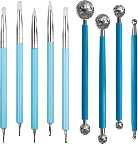 Dotting Tools, 9 PCS Ball Stylus Clay Sculpting Tools Silicone Clay Sculpting Tool Ceramic Clay Ball Stylus Dot Painting Tools Pottery Embossing Tool for Rock, Nail, Blending, Drawing, Modeling in Kuwait