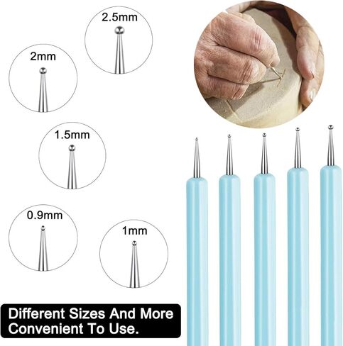 Dotting Tools, 9 PCS Ball Stylus Clay Sculpting Tools Silicone Clay Sculpting Tool Ceramic Clay Ball Stylus Dot Painting Tools Pottery Embossing Tool for Rock, Nail, Blending, Drawing, Modeling in Kuwait