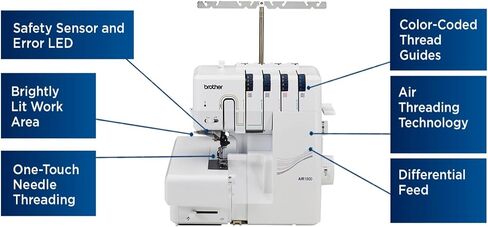 Brother Air1800 Air Serger مع خيوط الهواء الطائر و 250+ الملحقات بما في ذلك 83 بكحف من الخيط in Kuwait