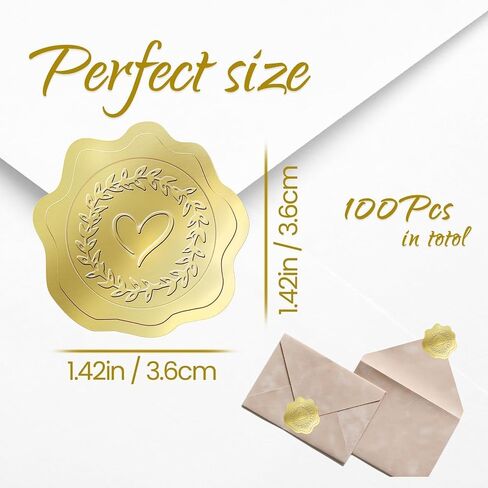 Pigpotparty 100 pcs الذهب المغلف المنقوش عصا القلب العصي رقائق مغلف الختم لدعوات الزفاف ، عيد الهالوين ، بطاقات تحية عيد الميلاد ， الحفلات تفضل ， أنماط الذات in Kuwait