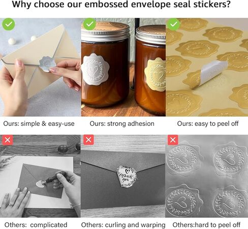 PigPotParty 100 PCS Gold Embossed Envelope Stickes-Heart Stickes Foil Envelope Seal for Wedding Invitations, Halloween,Christmas Greeting Cards，Party Favors，Self-Adhesive in Kuwait