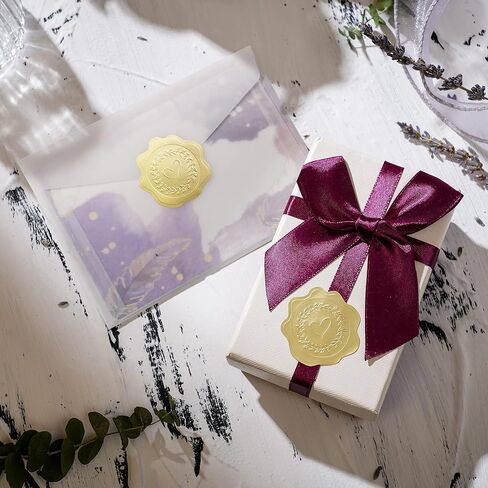 PigPotParty 100 PCS Gold Embossed Envelope Stickes-Heart Stickes Foil Envelope Seal for Wedding Invitations, Halloween,Christmas Greeting Cards，Party Favors，Self-Adhesive in Kuwait