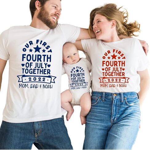 Our First Fourth of July Family Shirts, Mother Daughter 4th of July Outfits, Fourth of July Matching Mom and Son Shirts, Baby, Mommy Daddy and Me Fourth of July Outfits Multicolor in Saudi Arabia