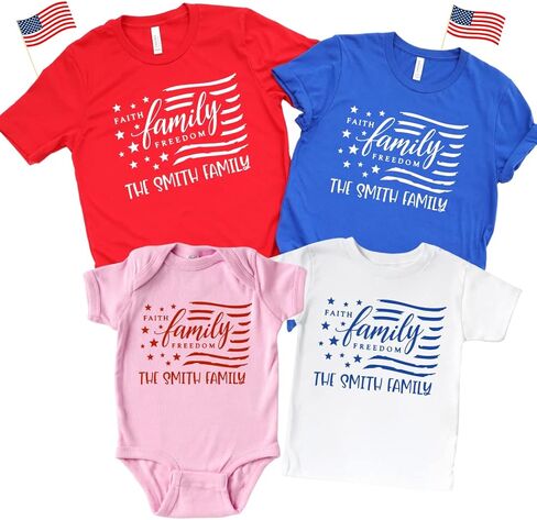 Faith Family Freedom Family Matching Fourth of July Shirts, Personalized 4th of July Family Matching Outfits, Fourth of July Family Shirts Matching. Multicolor in Saudi Arabia