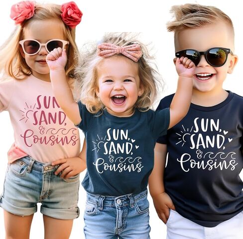 Sun Sand and Cousins, Personalized Cousin Crew Shirts for Kids, Baby, Toddler Cousin Shirts for Kids, Beach Trip Matching Cousin Tshirts, Family Matching Outfits for Cousins Boy Or Girl. in Saudi Arabia