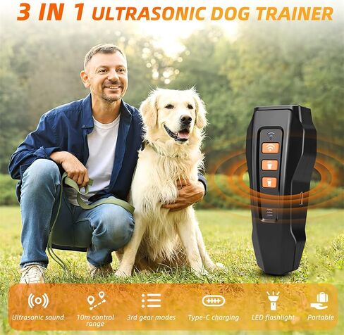 Dog Bark Deterrent Device, Ultrasonic Anti Barking, Rechargeable Anti-Barking Device for Dogs Safe & Effective Portable Anti Barking 33FT Bark Control Indoor Outdoor with Flashlight in Saudi Arabia