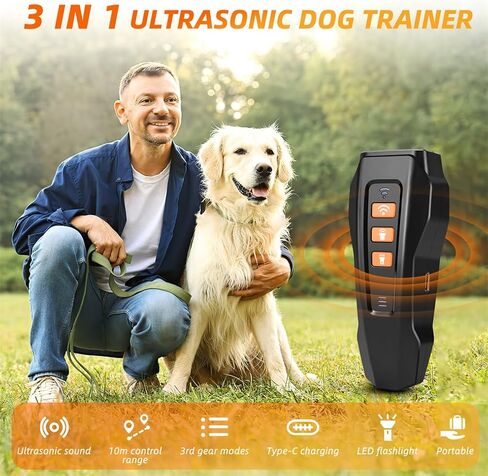Dog Bark Deterrent Device, Ultrasonic Anti Barking, Rechargeable Anti-Barking Device for Dogs Safe & Effective Portable Anti Barking 33FT Bark Control Indoor Outdoor with Flashlight in Saudi Arabia