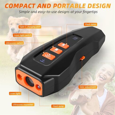 Dog Bark Deterrent Device, Ultrasonic Anti Barking, Rechargeable Anti-Barking Device for Dogs Safe & Effective Portable Anti Barking 33FT Bark Control Indoor Outdoor with Flashlight in Saudi Arabia