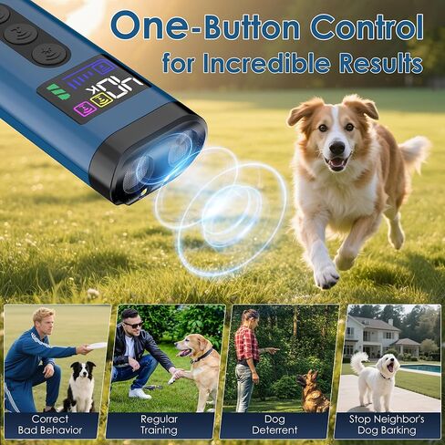 Dog Bark Deterrent Device, 65 FT Range,3X Ultrasonic Bark Deterrent Device & Ultrasonic Dog Trainer - Anti-Barking Device with Color Display, Safe & Effective Alternative to Bark Collars -Blue in Kuwait