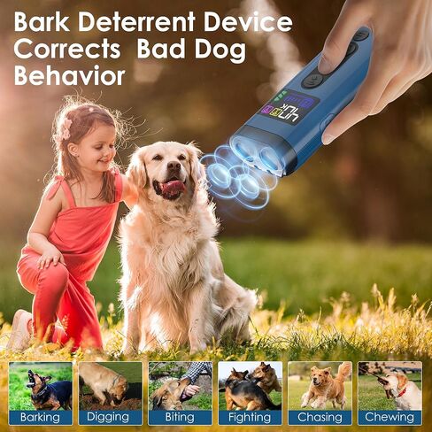 Dog Bark Deterrent Device, 65 FT Range,3X Ultrasonic Bark Deterrent Device & Ultrasonic Dog Trainer - Anti-Barking Device with Color Display, Safe & Effective Alternative to Bark Collars -Blue in Kuwait