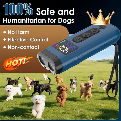 Dog Bark Deterrent Device, 65 FT Range,3X Ultrasonic Bark Deterrent Device & Ultrasonic Dog Trainer - Anti-Barking Device with Color Display, Safe & Effective Alternative to Bark Collars -Blue in Kuwait